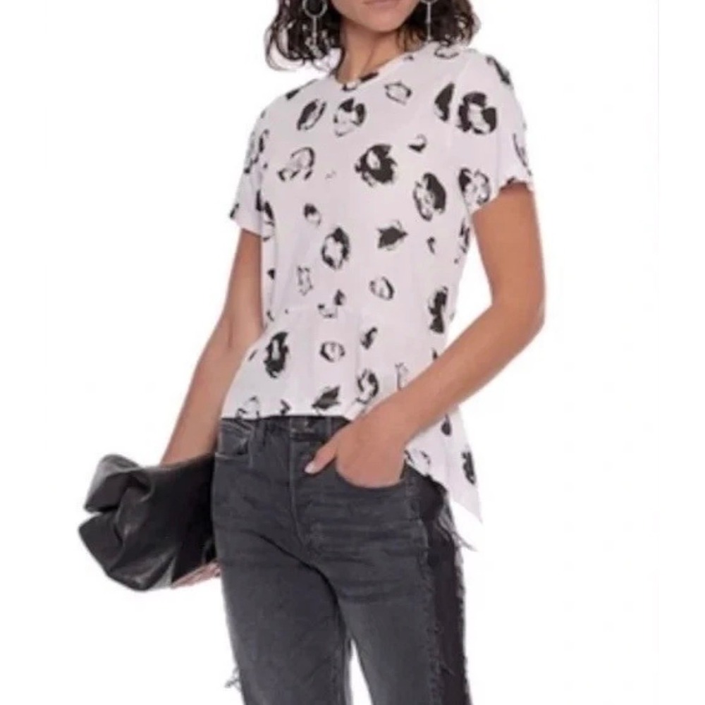 NWT Proenza Schouler Pink Black Abstract Floral Peplum T-Shirt XS New $390
